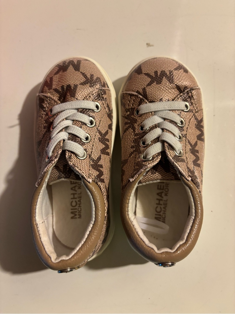 Michael Kors Kids Tan Pink Logo Lace-Up Sneakers